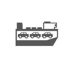 Icon of a cars ontop of a cargo ship in transit.